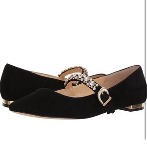 Look like Miu Miu -  Black Mary Jane Suede Leather Flat Strap Shoes Size 7.5